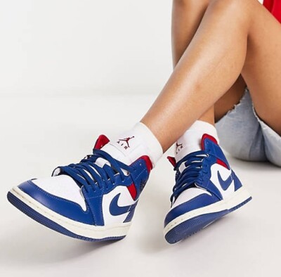 NIKE Air Jordan 1 Mid ''French Blue'' NEU EU44 Weiß Blau Rot No Dunk