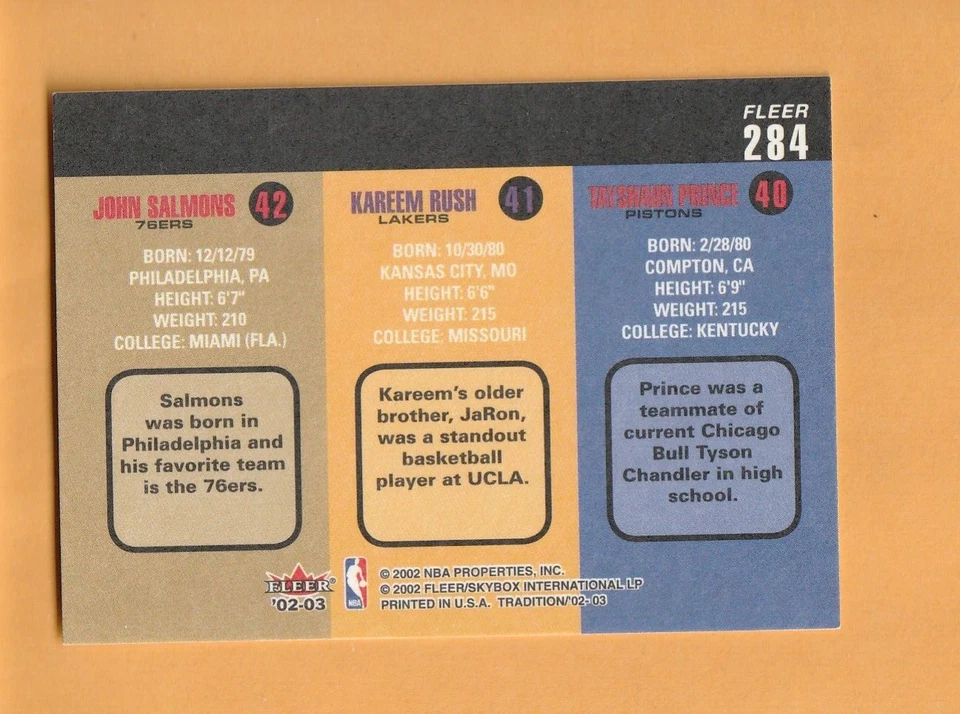 Tayshaun Prince 2002-03 Fleer Tradition #284 RC Rookie Kentucky Wildcats 6N - Image 2 of 2