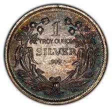 1 oz .999 Fine Silver Round - Liberty Seated Design - Colorful Toning - F2646 85.05 per troy oz