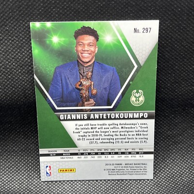 Giannis Antetokounmpo 2019-20 Panini Mosaic MVP #297 Milwaukee