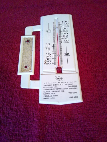 Vintage Sunoco ORIGINAL Lithograph Advertising Mounted Thermometer 1950's