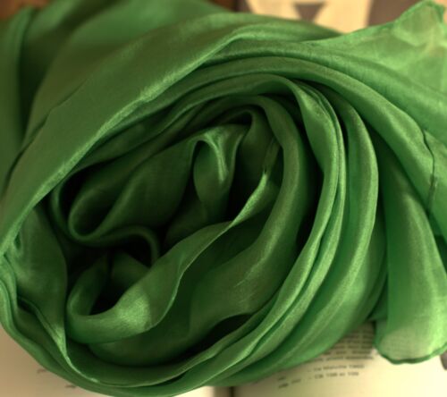 New 100% Pure Silk Pongé Scarf 180 cm x 90 cm Rectangle Scarf Shawl Green - Picture 1 of 6