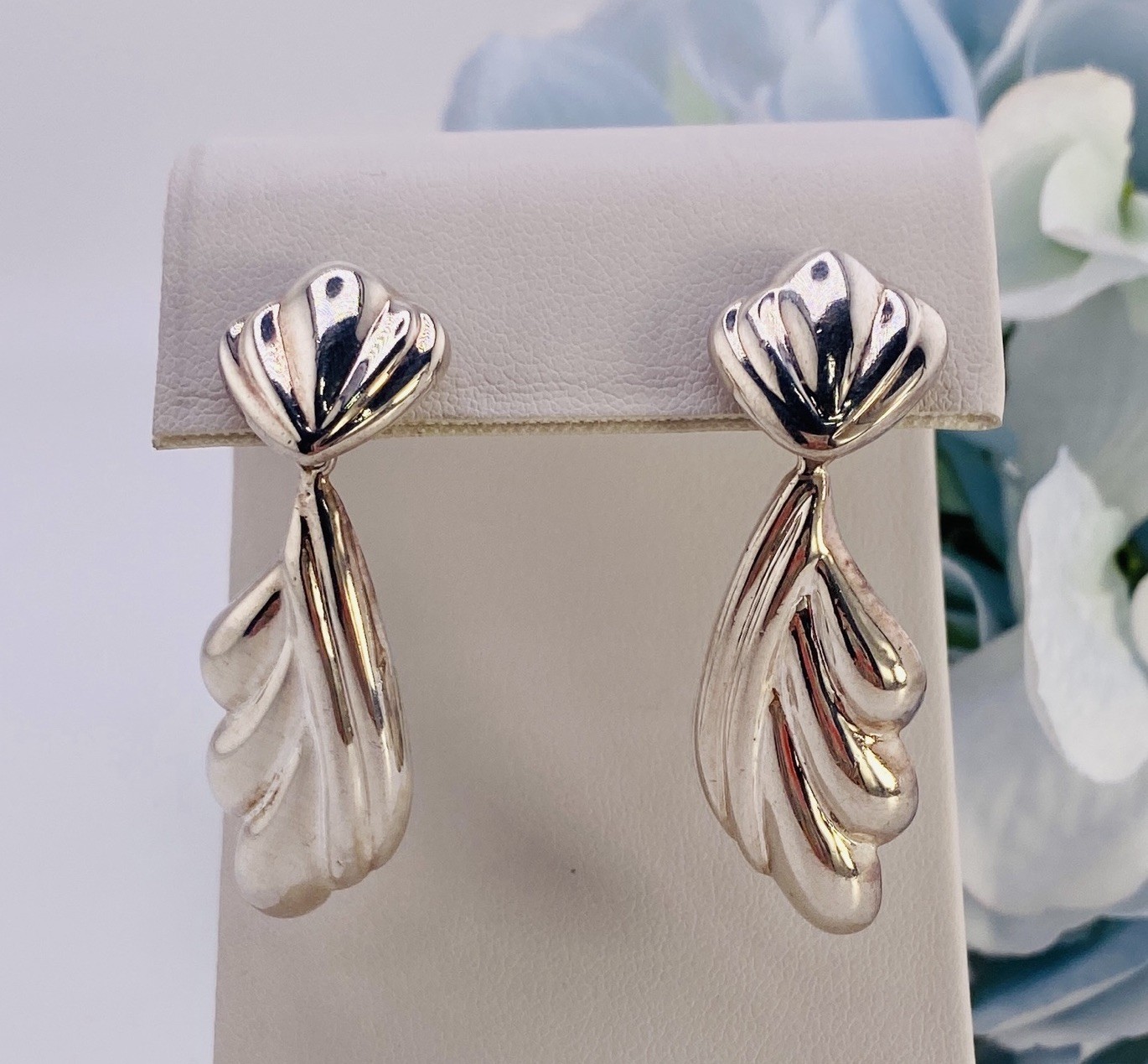 Sterling Shell Stud Dangle Earrings Convert From … - image 1