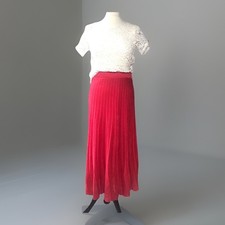 MANGO Red PLEATED Knit Midi Skirt 14" WAIST STRETCHY waist M