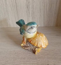 Vintage Ceramic Blue Tit On A Mushroom Figurine