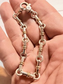 TIFFANY & CO Bar Link Chain Bracelet 925 Silver & 18K Yellow Gold 7 3/8” $0.01
