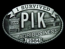 TG09146 NOS VINTAGE 1984  I SURVIVED PIK AGRIBUSINESS  FARMING BELT BUCKLE