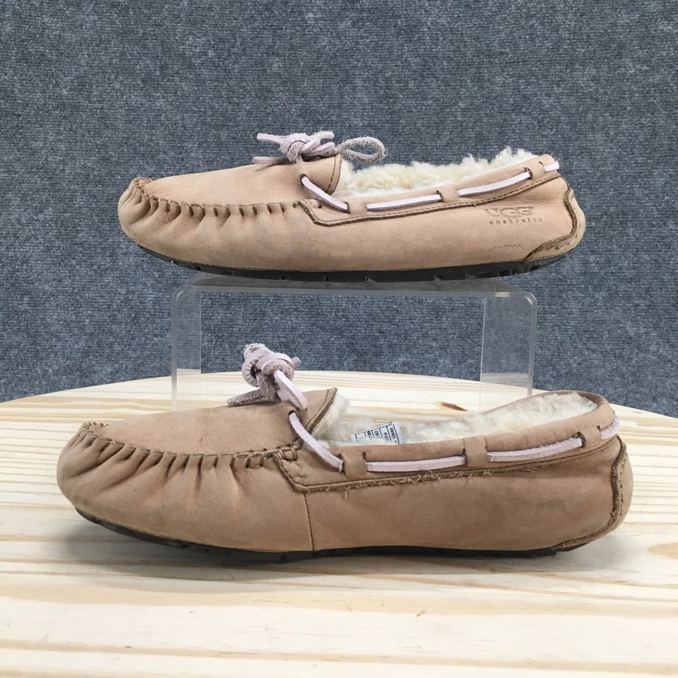 UGG Slippers Womens 7 Dakota Moccasin Tan Leather Lace Up Casual Comfort Flats - Image 2 of 4