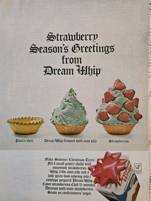 1968 Dream Whip whipped topping cupcakes green icing strawberries Vintage Ad 