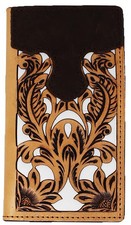 Men's Western Floral Filigree White Inlay Tooled Leather Rodeo Wallet 18RTW104R