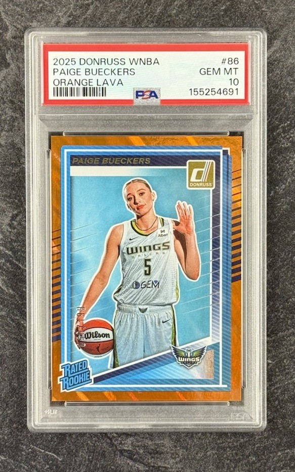 Paige Bueckers *PSA 10* 2025 Donruss WNBA Rated Rookie #86 Orange Lava # 050/199 view 2