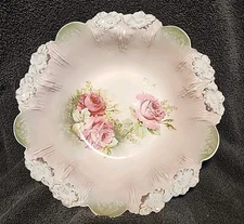 Antique RS Prussia hand-painted rose porcelain decorative bowl 11" Diameter