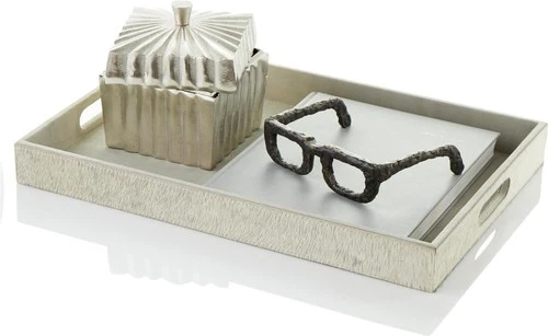 Tray CYAN DESIGN BRIXTON Large Gray Leather Suede - Picture 6 of 6