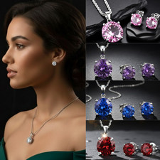 925 Sterling Silver Necklace Crystal Stud Earrings Fashion Women Jewellery Gift