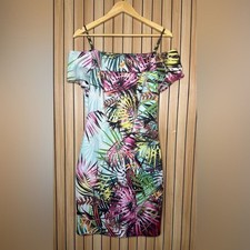 Guess Tropical Palm Print Off Shoulder Mini Dress Size 10
