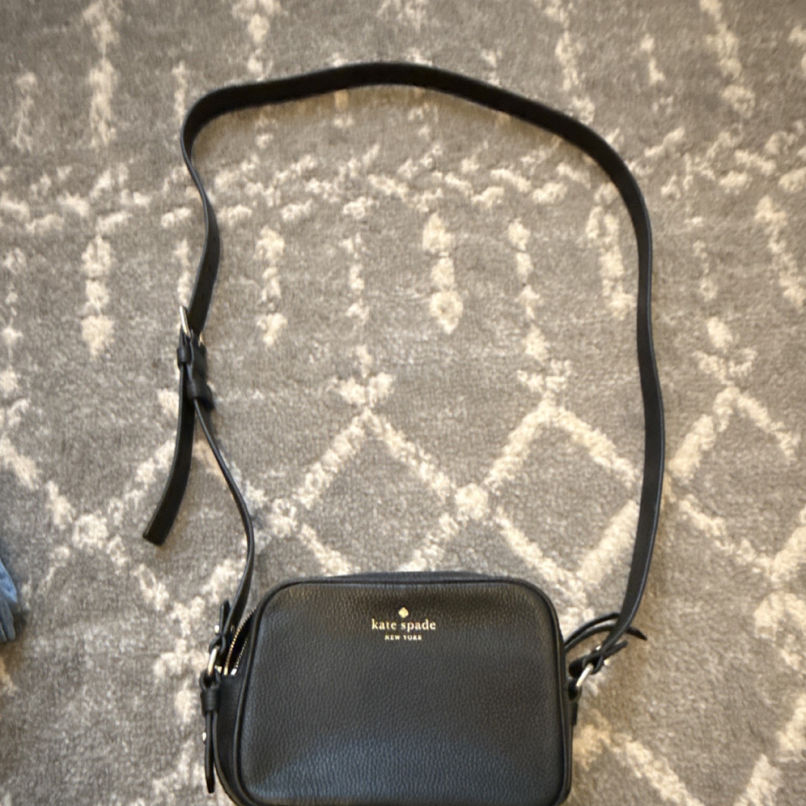 Kate Spade New York Black Pebbled Crossbody Bag Double Zip Adjustable Strap