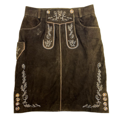 Lederhosen Skirt Womens Size 34 Brown Suede Leather Oktoberfest German Bavarian