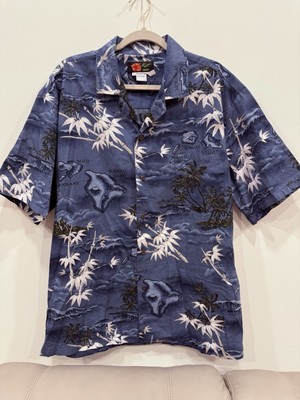 Men s Blue Hawaiian Shirt Cotton ALI'I Fashions Hawaii  Palm Trees & Islands
