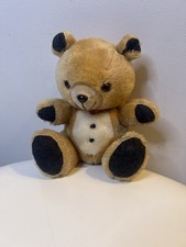 Russ Berrie Plush Brown  Teddy  Bear Bow Tie Buttons Velvet Paws Sits 8" Korea