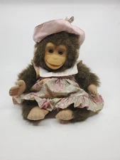 Hosung Monkey Hand Puppet Plush Baby Girl Chimpanzee Bonnet/bib 13” VINTAGE 1994