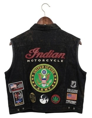 INDIAN MOTOCYCLE ダウンベスト デニム 東洋エンタープライズ Vintage Indian Motorcycles Black Denim Biker Vest 4XL With Rare