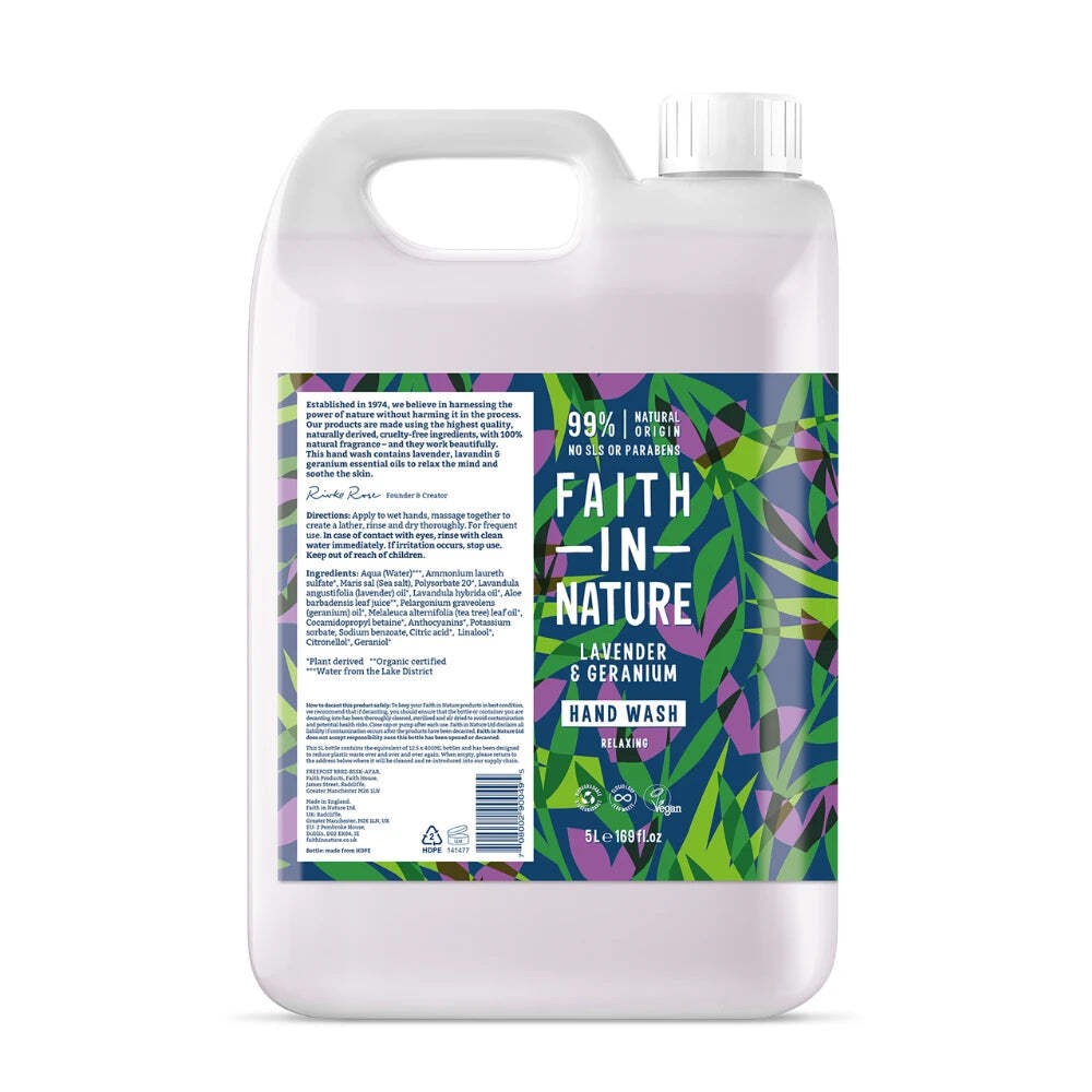 Faith In Nature Lavender & Geranium Hand Wash 5Ltr - Image 3