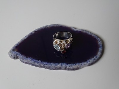 Stunning Brutalist Sterling Silver (925) Multi-Gemstone Statement Ring 5.38g