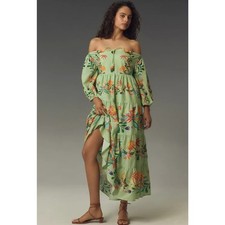 NWT Farm Rio x Anthropologie Off-The-Shoulder Tiered Floral Midi Dress $238 XXS