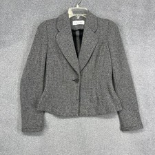 Calvin Klein Womens Herringbone Tweed Blazer Jacket Single Button Office Career