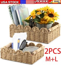 2Pcs Scalloped Edge Baskets Toilet Paper Storage Baskets Hand Woven Baskets M L