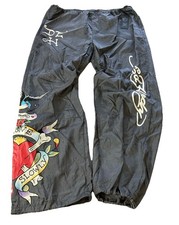 Ed Hardy Y2K Love Kills Slowly Nylon Pants Sz XL Jogger Gray Graphic Print Skull
