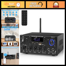 500W Stereo Audio Amplifier - 2 Channel Bluetooth 5.0, FM, AUX, USB, HiFi AMP fo