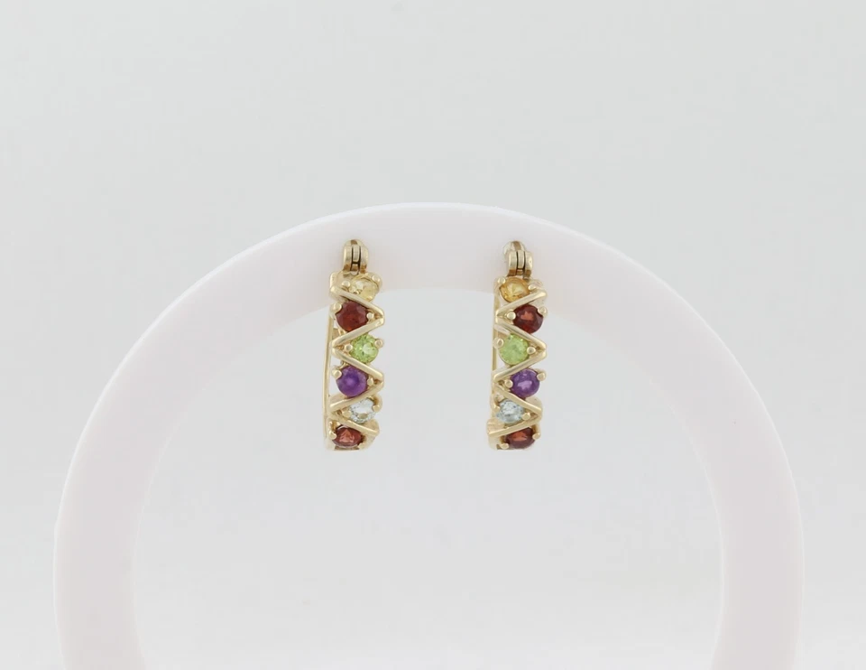 Pendientes de aro de oro de 18k sobre plata de ley con múltiples piedras preciosas naturales de 7/8" Foto 3 de 4