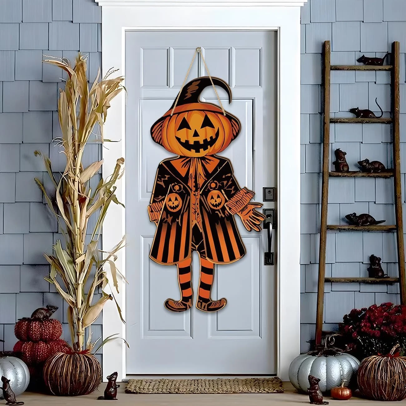 Vintage Halloween Wood Door Sign 23.6x11.8 Inch Retro Spooky Pumpkin Wall Decor