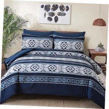 Comforter Set Size,7 Pieces Boho Bed in a Bag Aztec Western Queen Navy Blue