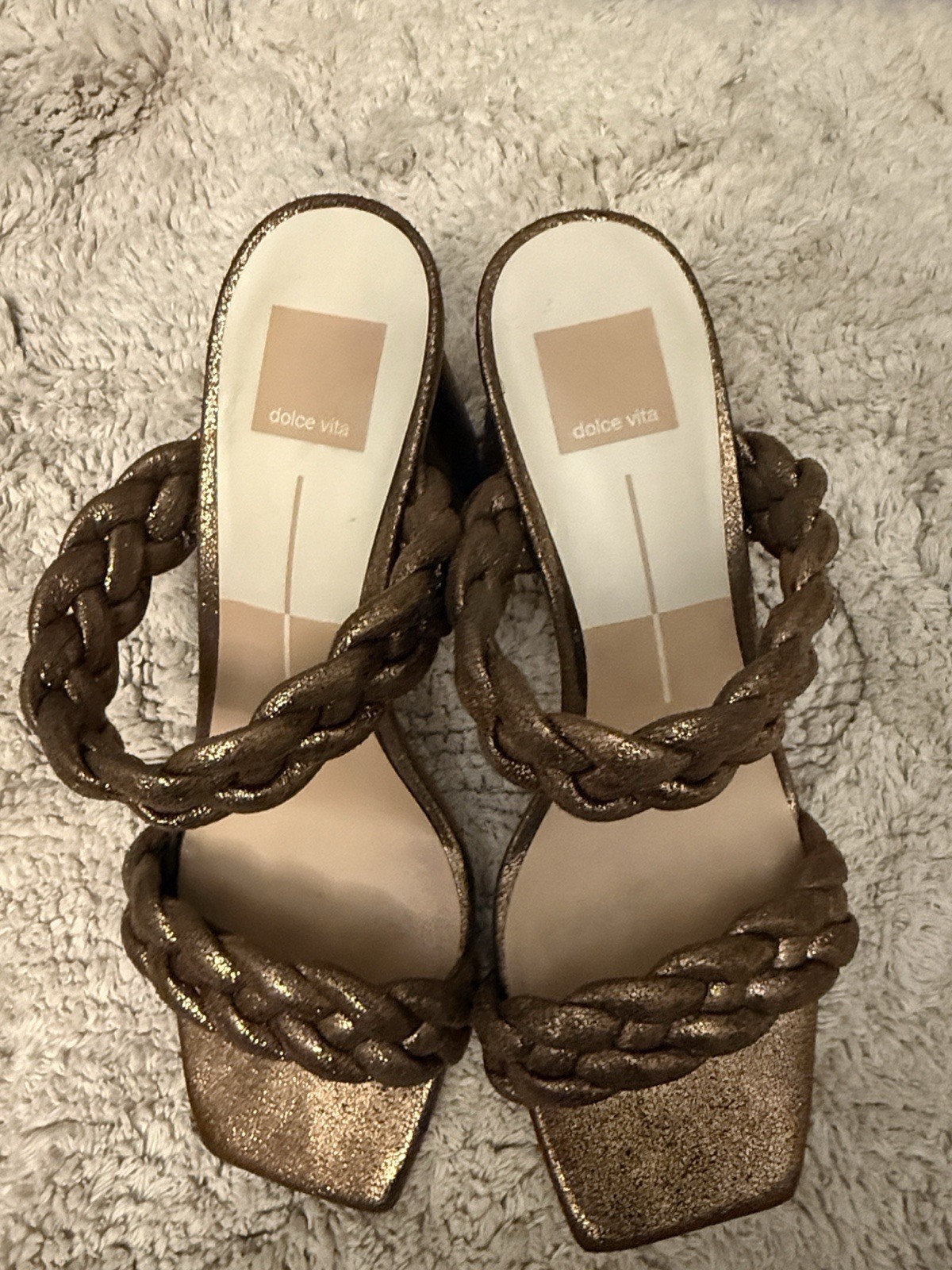 Dolce Vita Bronze Braided Strappy Block Heel Slip On Women's Sandals