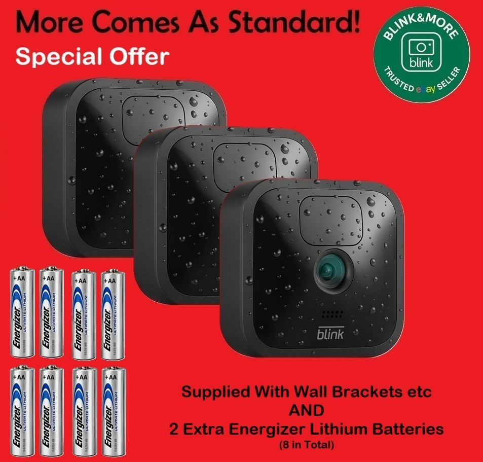3 Blink Gen 3 Outdoor Waterproof Add-On HD Wireless Cameras With Extra Batteries