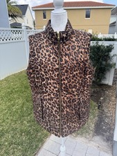 Talbots Reversible Leopard & Black Puffer Vest Sleeveless Gold Zip Up Sz. XL
