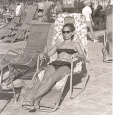 Vintage 1970s Photo Woman in Black Bikini Sunbathing Camp de Mar Mallorca Spain