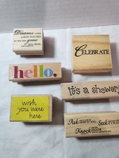 Wood Mounted Rubber Craft Stamps Sayings Shower Celebrate Hello Scrapbook
