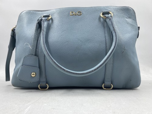 Dolce & Gabbana Blue Leather Lily Twist Triple Zip Satchel Bag Gold HW Italy