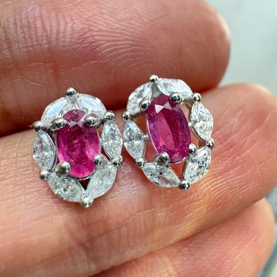 925 Sterling Silber Ohrringe 5x3mm Natur Rosa Rubin Zirkon Handarbeit Ohrstecker Geschenk