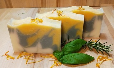 Handmade Organic Coconut oil Soap 1 Bar: Rosemary Basil Swirl