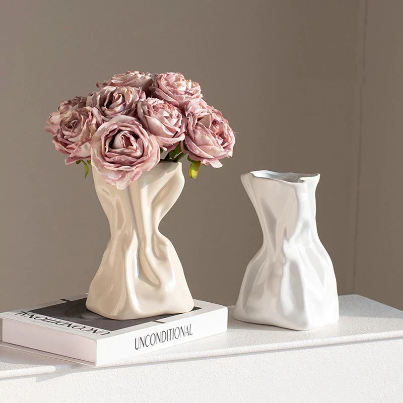 Modern Minimalist White Vase Nordic Vinyl Flower Vase Aesthetic Home Decor