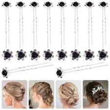 40 Pcs Black Crystal Hair Pins Rose Flower Rhinestone Hair Clips U Shaped Hai...