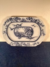 Antique Flow Blue Brownfield & Sons Small Platter 15 in. long x 10 inches wide