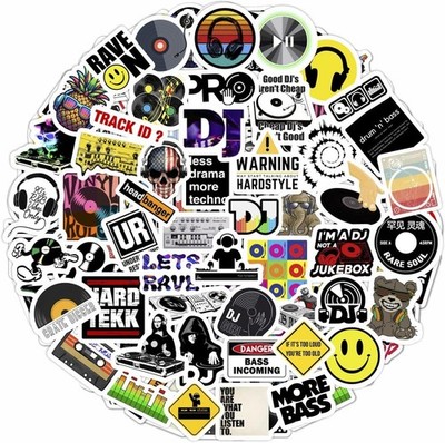 BulbaCraft 100Pcs DJ Stickers for Water Bottle and Laptop - DJ Party Favors a