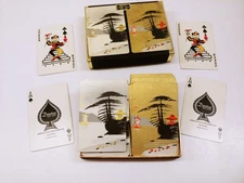Duratone Playing Cards - Abraham & Straus - Japan Scene Gold/Silver Dual Deck