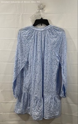 H&M Women's Light Blue Eyelet Lace V-Neck Long Sleeve Tiered Mini Dress  Size S | eBay