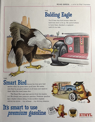 Ethyl Oil Premium Gasoline Anti Knock Compound Bald Eagle VTG Print Ad 1956